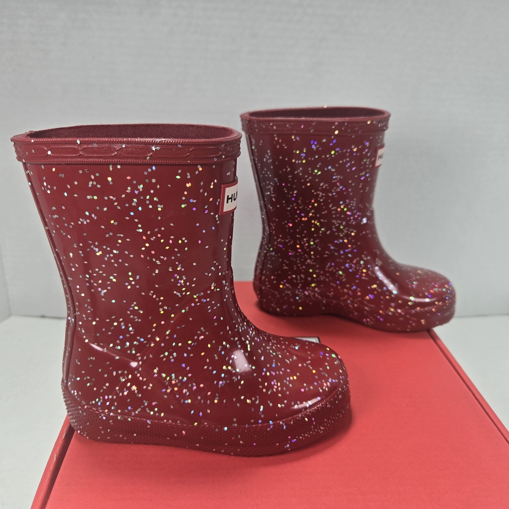 Hunter Kids First Glitter Rain Boots In Vital Burgundy Size EU 21 US C5 - C6 - Picture 3 of 12